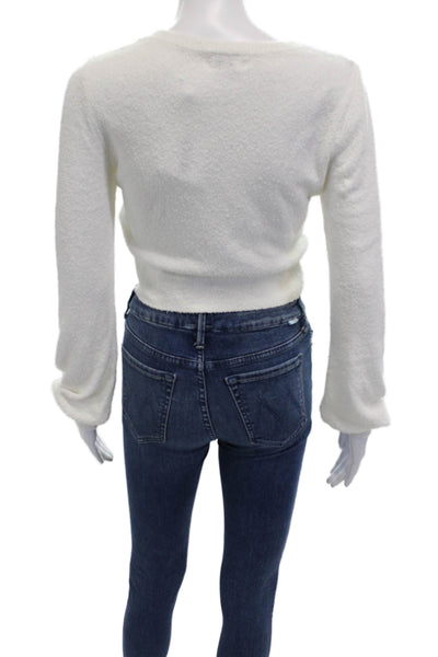 Sunday Best Womens Crew Neck Buttoned Cardigan Sweater Top White Size XS
