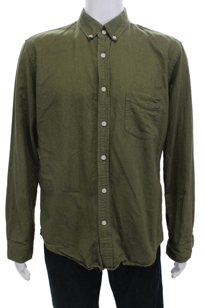 J Crew Mens Button Front Long Sleeve Collared Oxford Shirt Green Size Large