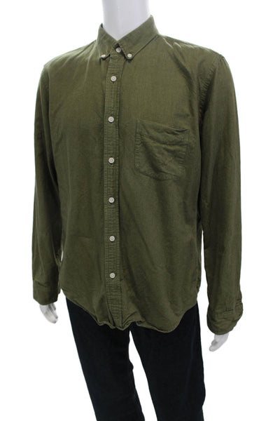 J Crew Mens Button Front Long Sleeve Collared Oxford Shirt Green Size Large