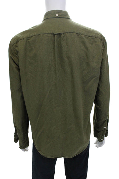 J Crew Mens Button Front Long Sleeve Collared Oxford Shirt Green Size Large