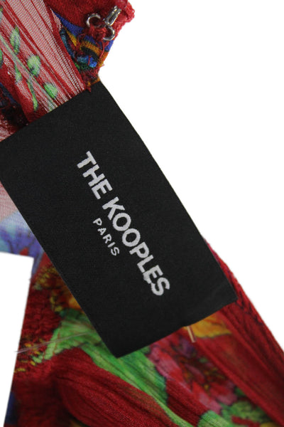 The Kooples Womens Floral Print Pleated Neckline Sheer Mini Dress Red Size 2