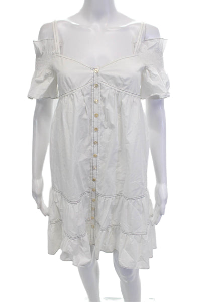 Rebecca Taylor Womens Cotton Off Shoulder Button Down Mini Dress White Size 2
