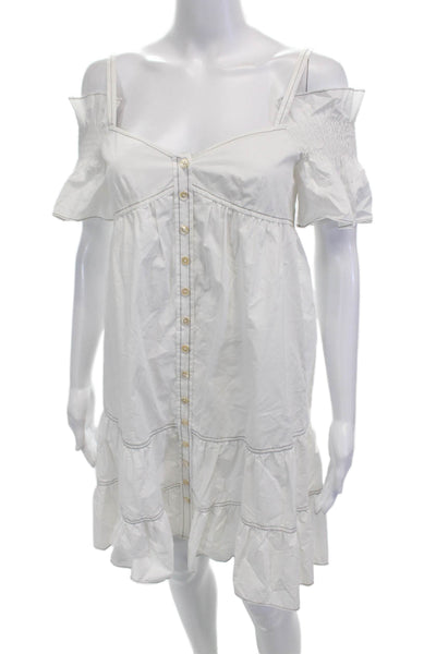 Rebecca Taylor Womens Cotton Off Shoulder Button Down Mini Dress White Size 2