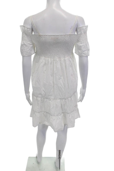 Rebecca Taylor Womens Cotton Off Shoulder Button Down Mini Dress White Size 2