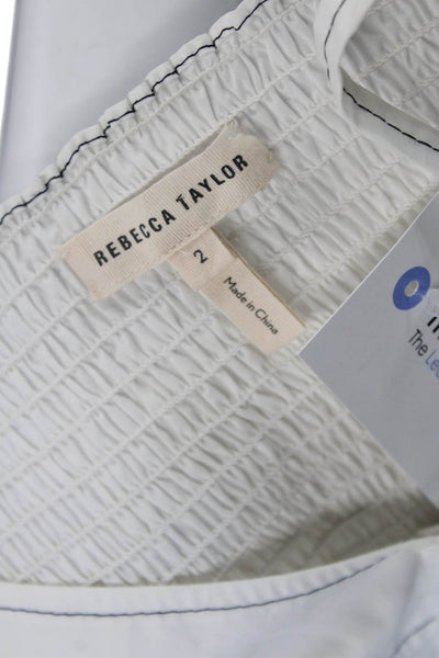 Rebecca Taylor Womens Cotton Off Shoulder Button Down Mini Dress White Size 2
