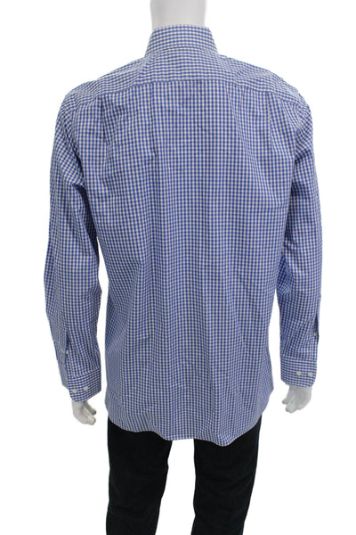 Bonobos Mens Button Front Long Sleeve Collared Gingham Shirt Blue White 16.5