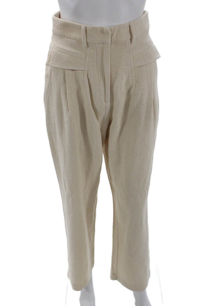 Bec & Bridge Womens Cotton Pleated High-Rise Wide Leg Pants Beige Size 4