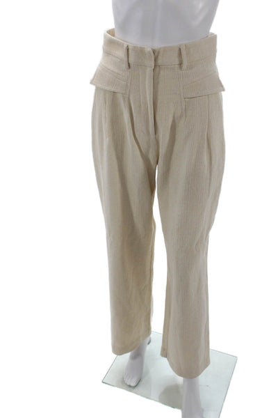 Bec & Bridge Womens Cotton Pleated High-Rise Wide Leg Pants Beige Size 4