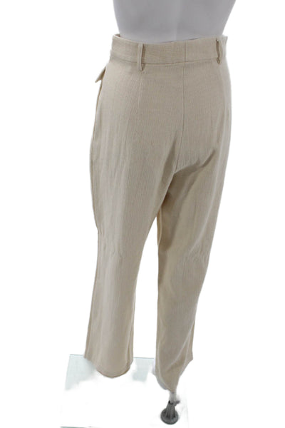 Bec & Bridge Womens Cotton Pleated High-Rise Wide Leg Pants Beige Size 4