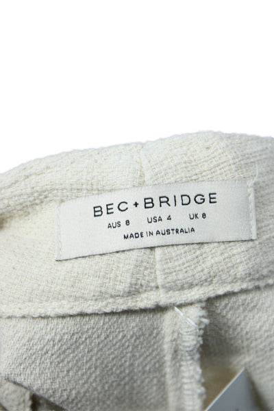 Bec & Bridge Womens Cotton Pleated High-Rise Wide Leg Pants Beige Size 4