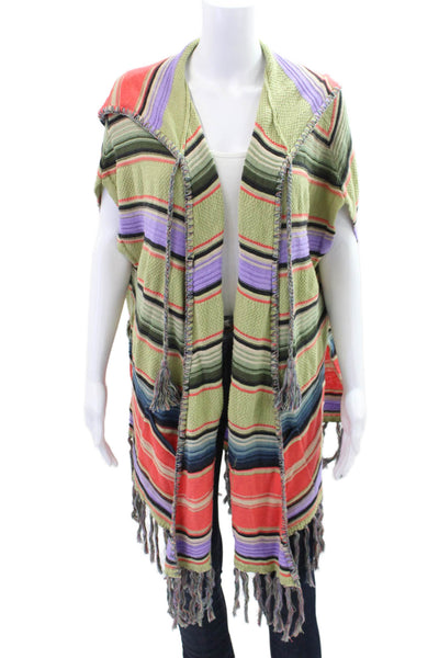Moth Womens Cotton Striped Hooded Sleeveless Cardigan Top Green Size XS/S