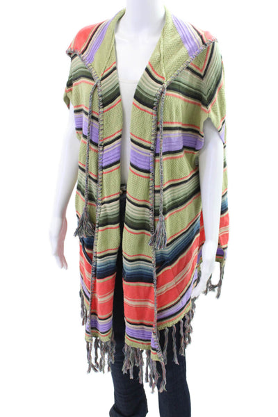 Moth Womens Cotton Striped Hooded Sleeveless Cardigan Top Green Size XS/S