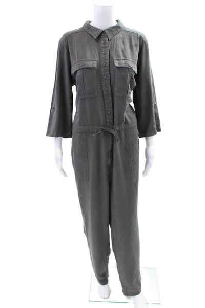 Sundance Womens Collar Button Front Straight Leg Overalls Gray Size XL