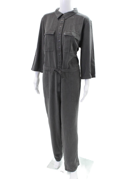 Sundance Womens Collar Button Front Straight Leg Overalls Gray Size XL