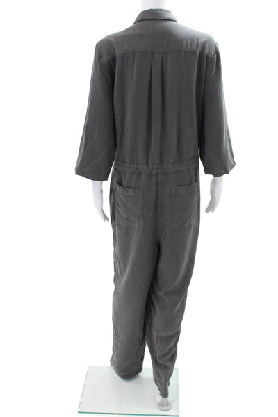Sundance Womens Collar Button Front Straight Leg Overalls Gray Size XL