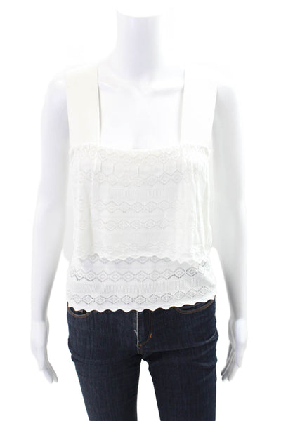 ALC Women's Sleeveless Square Neck Ruffle Tank Top White Size S