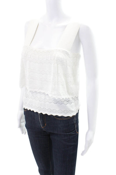 ALC Women's Sleeveless Square Neck Ruffle Tank Top White Size S