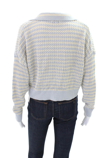 525 Women's Long Sleeves Collared Open Knit Cropped Sweater Blue Size S