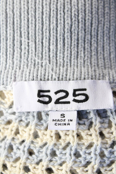 525 Women's Long Sleeves Collared Open Knit Cropped Sweater Blue Size S