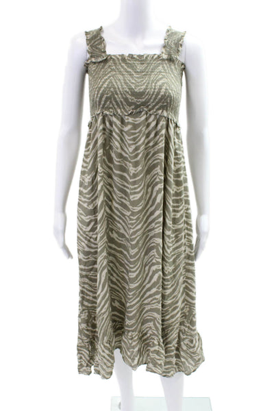 Rails Womens Square Neck Smocked Sleeveless Tiered Midi Dress Gray Size S