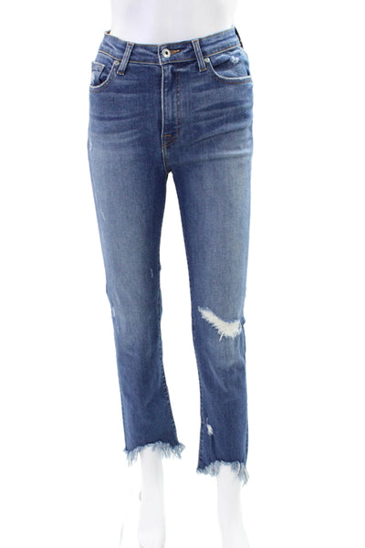 Jonathan Simkhai Women Cropped Straight High Waist Blue Jeans Size 25