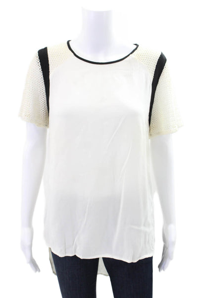 Daniel Rainn Women's Round Neck Mesh Hi-Lo Hem Tunic Cream Size L
