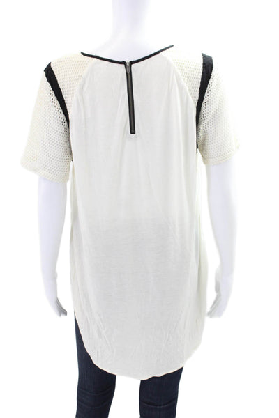 Daniel Rainn Women's Round Neck Mesh Hi-Lo Hem Tunic Cream Size L