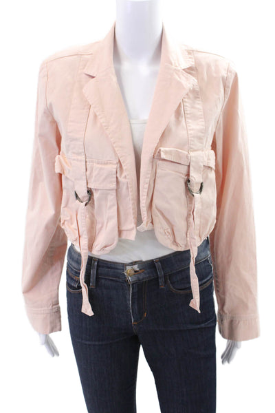 The Drop Women's Long Sleeves Open Front Cropped Jacket Pink Size M