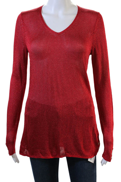J. Mclaughlin Womens Long Sleeves V Neck Sweater Red Metallic Size Small