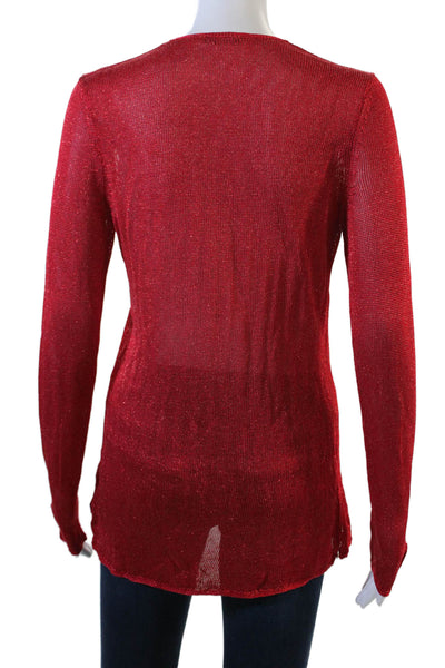J. Mclaughlin Womens Long Sleeves V Neck Sweater Red Metallic Size Small
