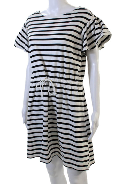 Kate Spade New York Womens Striped A Line Dress White Black Size Large