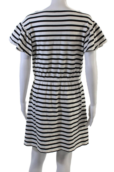 Kate Spade New York Womens Striped A Line Dress White Black Size Large