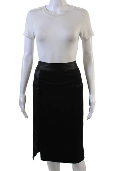 J. Mclaughlin Womens Leather Contrast Knee Length Pencil Skirt Black Size 12
