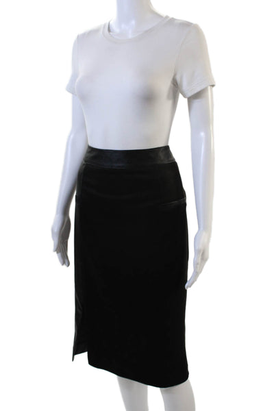 J. Mclaughlin Womens Leather Contrast Knee Length Pencil Skirt Black Size 12