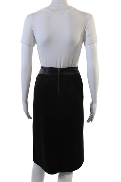 J. Mclaughlin Womens Leather Contrast Knee Length Pencil Skirt Black Size 12