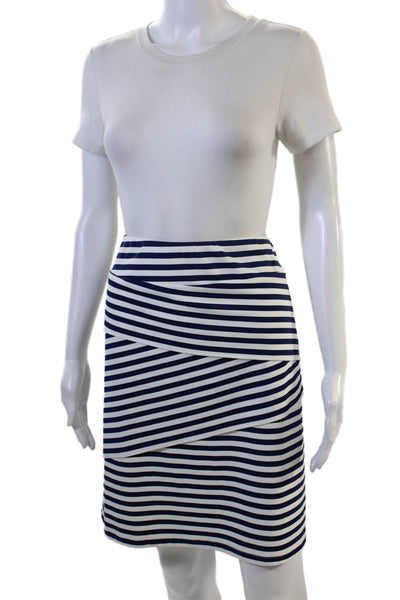J. Mclaughlin Womens Striped Pull On Body Con Skirt Navy Blue White Size Medium