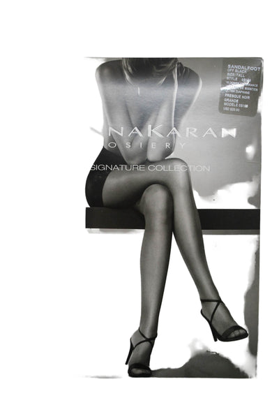 Donna Karan Womens Off Black Sandal Foot Sheer Tights Size Tall