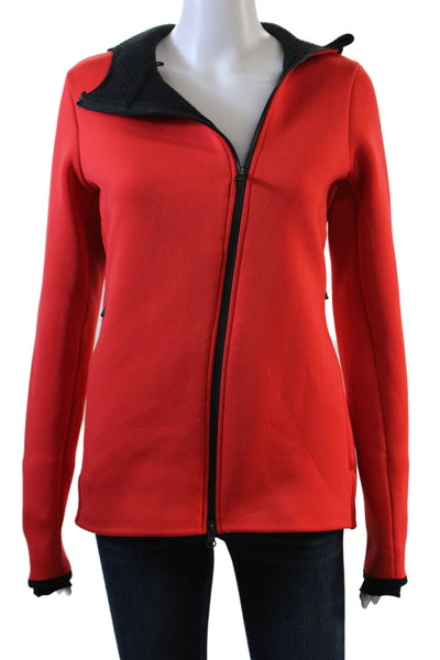 Nike Womens Front Zip Long Sleeve Hooded Therma Fit Jacket Orange Black Small