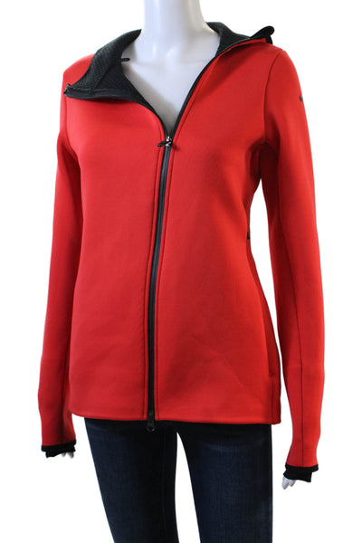 Nike Womens Front Zip Long Sleeve Hooded Therma Fit Jacket Orange Black Small
