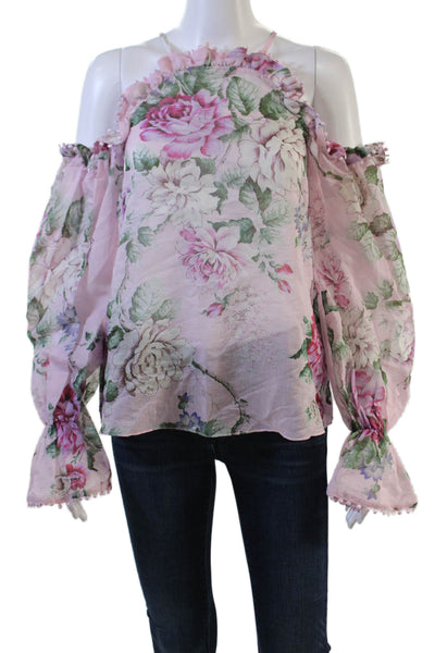 Alice McCall Womens Long Sleeve Cold Shoulder Floral Blouse Pink Cotton Size 0