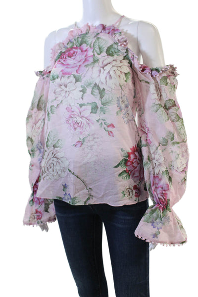 Alice McCall Womens Long Sleeve Cold Shoulder Floral Blouse Pink Cotton Size 0