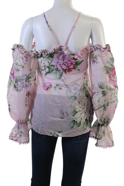 Alice McCall Womens Long Sleeve Cold Shoulder Floral Blouse Pink Cotton Size 0