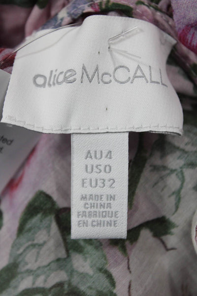 Alice McCall Womens Long Sleeve Cold Shoulder Floral Blouse Pink Cotton Size 0