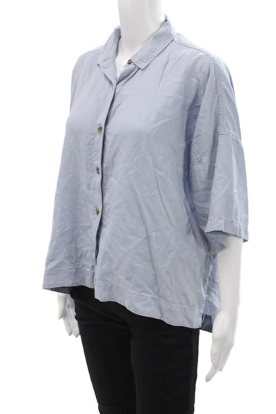 Everlane Womens Button Front Short Sleeve Collared Oversized Shirt Blue Medium