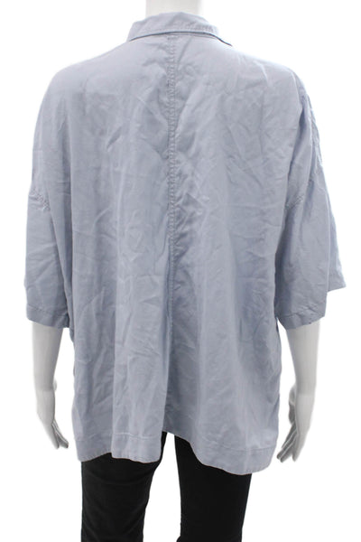 Everlane Womens Button Front Short Sleeve Collared Oversized Shirt Blue Medium