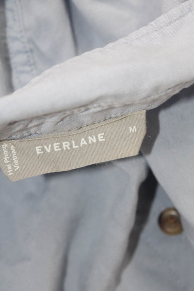 Everlane Womens Button Front Short Sleeve Collared Oversized Shirt Blue Medium