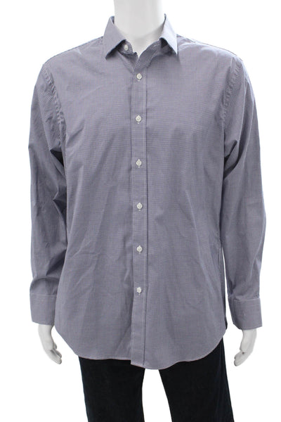 J Crew Mens Button Front Long Sleeve Collared Plaid Shirt Navy White Size 16.5