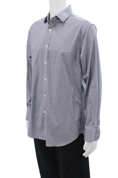J Crew Mens Button Front Long Sleeve Collared Plaid Shirt Navy White Size 16.5