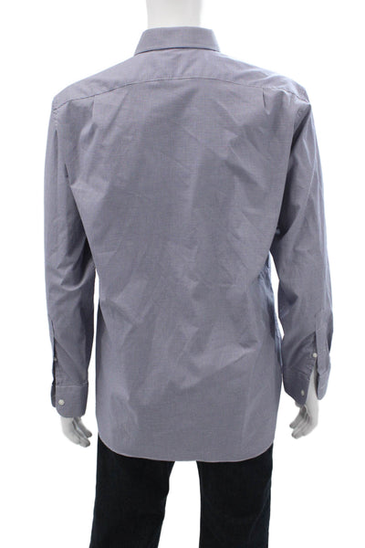 J Crew Mens Button Front Long Sleeve Collared Plaid Shirt Navy White Size 16.5