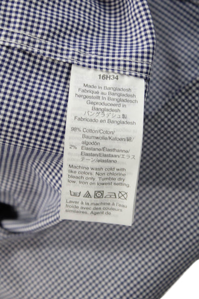 J Crew Mens Button Front Long Sleeve Collared Plaid Shirt Navy White Size 16.5